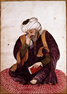 Porträt von Hafez, mit bürgerlichem Namen Khwajeh Chams ad-din Mohammad Hafez-e Chirazi (ad Din Mohammad Hafez e Chirazi) persischer Dichter und Mystiker des 14. Jahrhunderts. Miniatur. Nationalmuseum von Damaskus, Syrien. von Persian School