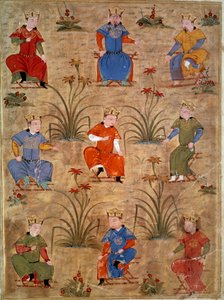 Darstellung der Neffen von Dschingis Khan. Persische Miniatur aus „Jami al-tawarikh“ (Jami al tawarikh) oder „Weltgeschichte“ von Historiker Rashid al-din (al din) (1247-1318) um 1430. Paris, B.N.