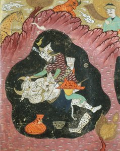 Rostam tötet den Weißen Dämon in einer Höhle, Illustration aus dem Shahnama (Buch der Könige) von Abul-Qasim Manur Firdawsi von Persian School