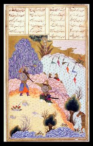 Ruhham greift den turanischen Zauberer an, Illustration aus dem Shahnama (Buch der Könige) von Abul-Qasim Manur Firdawsi (ca. 934-ca. 1020) ca. 1440-45