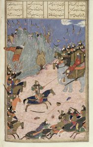Rustam zieht den Khaqan von seinem Elefanten, Illustration aus dem Shahnama (Buch der Könige) von Abul-Qasim Manur Firdawsi (ca. 934-ca. 1020) ca. 1440-45 von Persian School