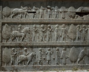 Unterworfene Völker bieten Darius I. Geschenke an
