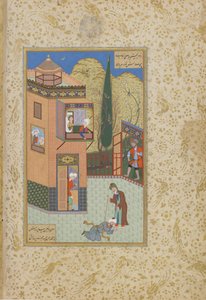 Der Murid küsst die Füße des Pir, Folio aus einem Haft Awrang (Sieben Throne) von Jami (gest. 1492), wahrscheinlich Mashad, Khurasan, Iran, Safawiden-Dynastie, 1556-1565