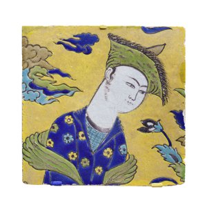 Fliese mit Jugendlichem im Garten, Isfahan, Iran, Safawiden-Periode von Persian School