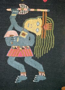Gewebter Wolltänzer mit Stab, Paracas-Stamm von Peruvian School