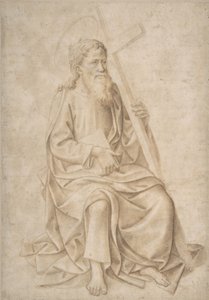 Heiliger Philipp sitzend, ein Buch und ein Kreuz haltend, 1422-57 von Pesello Peselli