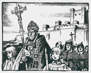 Bischof Poore führt sein Volk von Old Sarum weg, um 1220 Salisbury zu gründen von Peter Jackson