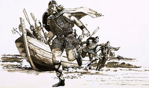 König Vortigern brachte zwei barbarische Häuptlinge - Hengest und Horsa - nach Britannien von Peter Jackson