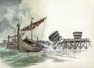 Abriss der London Bridge beim Wikingerangriff unter der Führung von Olaf dem Nordmann im Jahr 1014