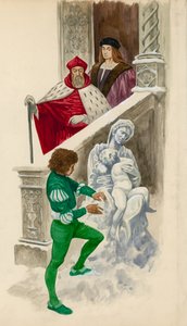 Michelangelo als Junge, der eine Statue aus Schnee schnitzt von Peter Jackson