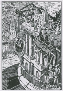 Sir Christopher Wren inspiziert den Fortschritt an der Kuppel von Peter Jackson