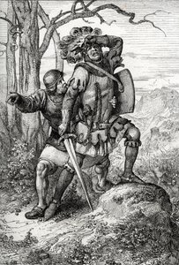 Herzog Leopold I. von Österreich, Herr von Habsburg, wird von einem seiner Gefährten in der Schlacht von Morgarten am 15. November 1315 gegen die Schweizer Eidgenossen gerettet