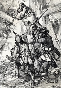 König Karl (oder Carl) XII. von Schweden (1682-1718) verteidigt sich gegen die Türken in Bender (Bendery) Februar 1713, Moldawien