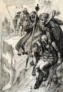 Der König der Römer Heinrich IV. überquert den Mont-Cenis-Pass, um die Alpen zu überqueren und zur Gräfin Mathilde von Toskana nach Canossa zu gelangen, wo Papst Gregor VII. im Januar 1077 war