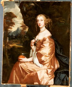 Porträt von Lady Penelope Nicholas, die eine Orange in einer Landschaft hält von Peter Lely