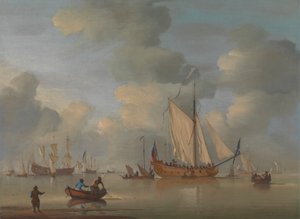 Eine englische königliche Yacht vor Anker in ruhigem Wasser von Peter Monamy