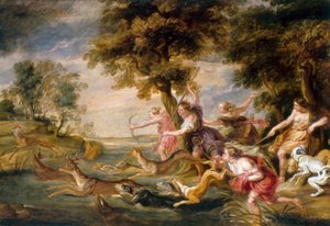 Diana und Nymphen jagen Damwild von Peter Paul (follower of) Rubens