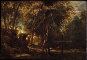 Ein Wald bei Morgengrauen mit einer Hirschjagd von Peter Paul Rubens