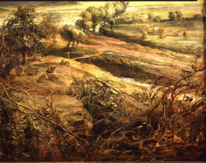 Herbstlandschaft mit Blick auf Het Steen am frühen Morgen, um 1636 (Detail) von Peter Paul Rubens
