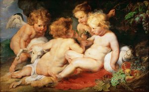 Christus und Johannes der Täufer als Kinder mit zwei Engeln von Peter Paul Rubens