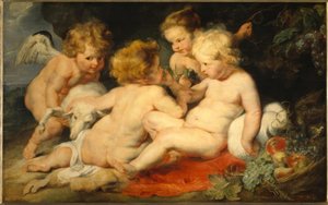 Der kleine Jesus mit dem Johannesknaben und zwei Engeln von Peter Paul Rubens