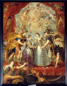 Austausch der beiden Prinzessinnen von Frankreich und Spanien auf dem Fluss Bidassoa in Hendaye, 9.11.1615 (allegorische Darstellung der Heirat zwischen Anne von Österreich und Ludwig XIII sowie Isabella von Frankreich und Philipp IV)