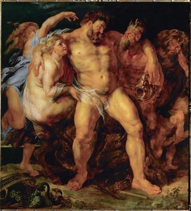 Herkules, betrunken, geführt von einer Nymphe und einem Satyr, um 1612-14 von Peter Paul Rubens