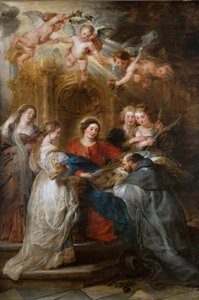 Die Vision des Heiligen Ildefons (606-667), die Jungfrau gibt ihm eine Kasel (Mittelteil des Ildefonso-Altarbildes) von Peter Paul Rubens