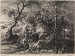 Landschaft mit einem festgefahrenen Wagen