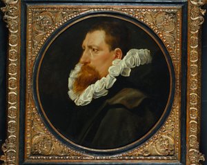 Porträt eines Gentlemans, kleine Büste, mit weißem Kragen und grauem Umhang von Peter Paul Rubens