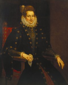 Porträt einer Dame, sitzend, dreiviertel Länge, in einem schwarzen Kleid mit Rüsche von Peter Paul Rubens