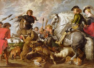 Rubens, seine zweite Frau und Sohn bei einer Wolf- und Fuchsjagd, nach einem Original von Rubens von Peter Paul Rubens