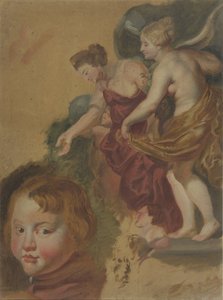 Studienblatt mit glücklicher Regierung von Maria dei Medici, einem Jungenkopf und zwei Männerköpfen von Peter Paul Rubens