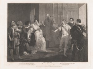 Hero ohnmächtig in der Kirche, Shakespeare, Viel Lärm um nichts, zuerst veröffentlicht 1789, neu aufgelegt 1852 von Peter Simon