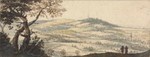 Landschaft mit zwei Figuren im Vordergrund