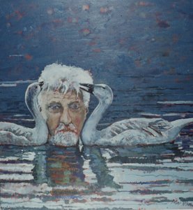 Konrad Lorenz mit Gänseküken, 2000 von Peter Wilson