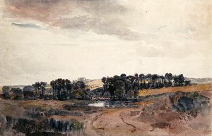 Landschaft mit Bäumen und Vieh an einem Teich von Peter de Wint