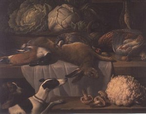 Wild und Gemüse in einer Speisekammer von Peter van Boeckel