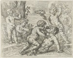 Kämpfende Putti, Kampf zwischen Tugend und Laster von Peter van Lint