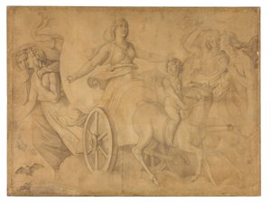 Der Abend (Der Wagen der Artemis). Karton zu den Deckenbildern der Münchner Glyptothek