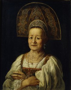 Porträt einer Kaufmannsfrau in Kokoshnik, 1796 von Petro Semyonovich Drozhdin
