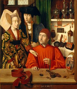 Ein Goldschmied in seinem Laden von Petrus Christus