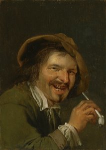 Geruch: Ein lachender Mann raucht eine Pfeife. Aus der Serie Personifikationen der fünf Sinne, ca. 1635-66 von Petrus Staverenus