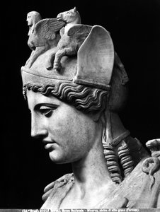 Detail des Gesichts der Athena Farnese, römische Kaiserzeitkopie einer Bronzestatue aus der Schule des Phidias (Detail) von Phidias (school of) (after)