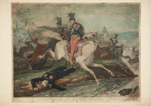 Józef Fürst Poniatowski stirbt beim Überqueren der Elster am 19. Oktober 1813 von Philibert-Louis Debucourt