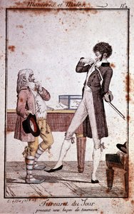 Manieren und Moden: Turcaret nimmt eine Lektion im Halten, Ende des 18. Jahrhunderts von Philibert Louis Debucourt