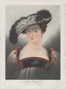 Porträt von Susanna Lunden, mit breitkrempigem Hut mit Federn