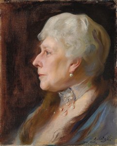Porträt von Prinzessin Henry von Battenberg, geborene Prinzessin Beatrice von Großbritannien, im Profil nach links, mit Halsband und Ohrringen