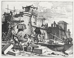 Portugiesische Kriegsgefangene bauen ein Fort in der Nähe von Kandy (Gravur) von Philip Baldaeus
