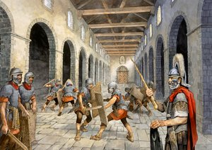 Römische Infanterie übt den Kampf, 3. Jahrhundert, ca. 1990-2010 von Philip Corke